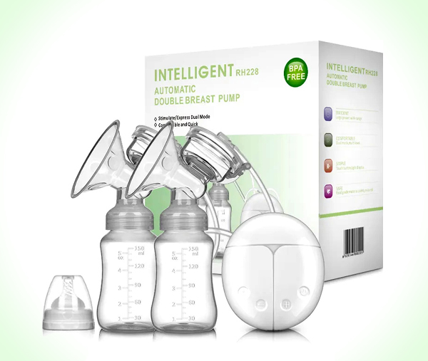 Hands Free Portable Double Electric Breast Pump with 2 Bottles